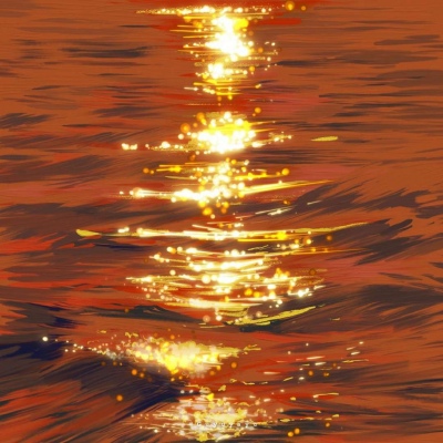 唯美黄昏风景油画背景图 温暖的橙色晚霞